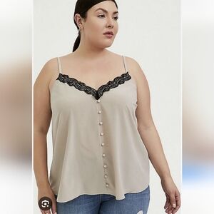 Torrid Taupe And Black Lace Challis Camisole Tank Size 1X